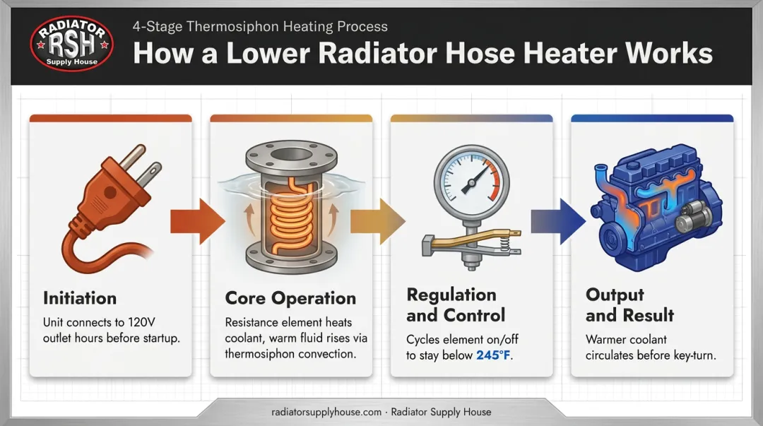 Four-stage thermosiphon lower radiator hose heater process flow diagram