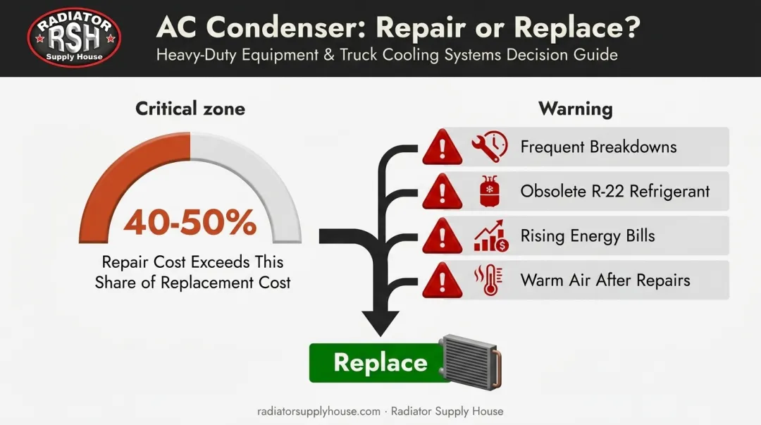 AC condenser repair versus replace decision guide with warning signs