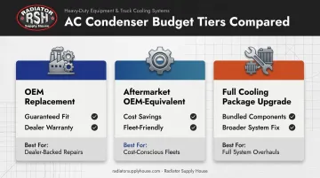 Three-tier AC condenser budget comparison OEM aftermarket and upgrade