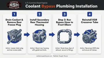 4-step coolant bypass kit plumbing installation process diagram