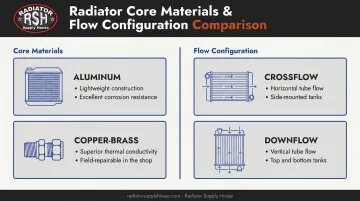 Radiator core materials and flow configuration comparison chart