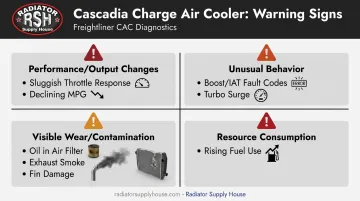 Four categories of failing charge air cooler warning signs infographic