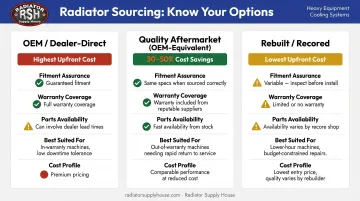 OEM versus aftermarket versus rebuilt radiator cost and risk profile comparison chart