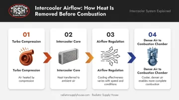 Diesel intercooler airflow process four-step sequence from turbo compression to combustion