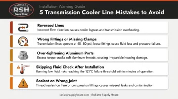 5 common transmission cooler line connection mistakes and consequences infographic
