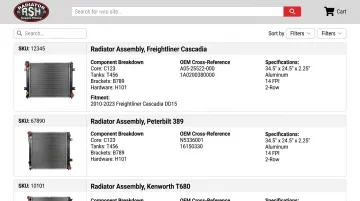 Radiator Supply House catalog showing assembly SKU component details and part numbers
