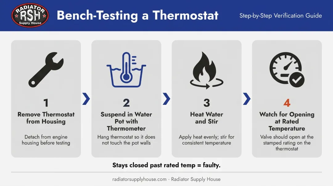 4-step thermostat bench test process flow diagram for diesel engines