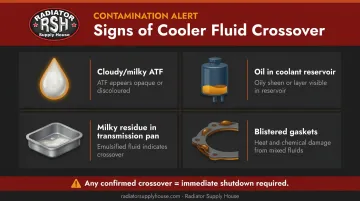 Four visual warning signs of transmission cooler fluid crossover contamination failure