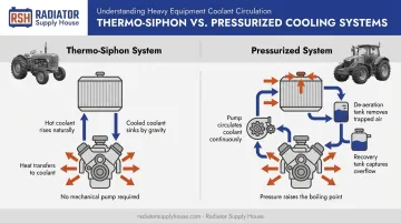 Thermo-siphon versus pressurized John Deere cooling system comparison diagram