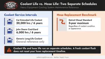 Coolant service interval versus hose replacement schedule comparison chart for heavy equipment