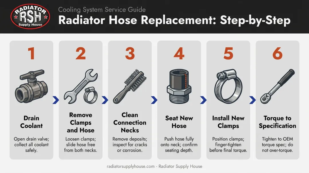 6-step lower radiator hose replacement procedure process flow diagram