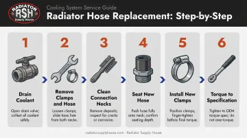 6-step lower radiator hose replacement procedure process flow diagram