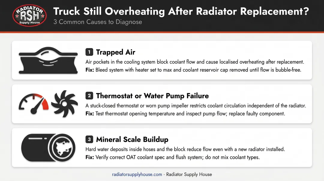 Three causes of overheating after radiator replacement diagnostic troubleshooting chart