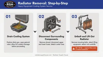 Three-step heavy-duty truck radiator removal process flow diagram
