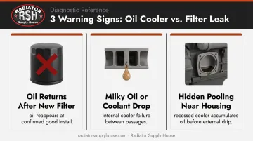 Three warning signs of misdiagnosed oil cooler leak versus oil filter leak