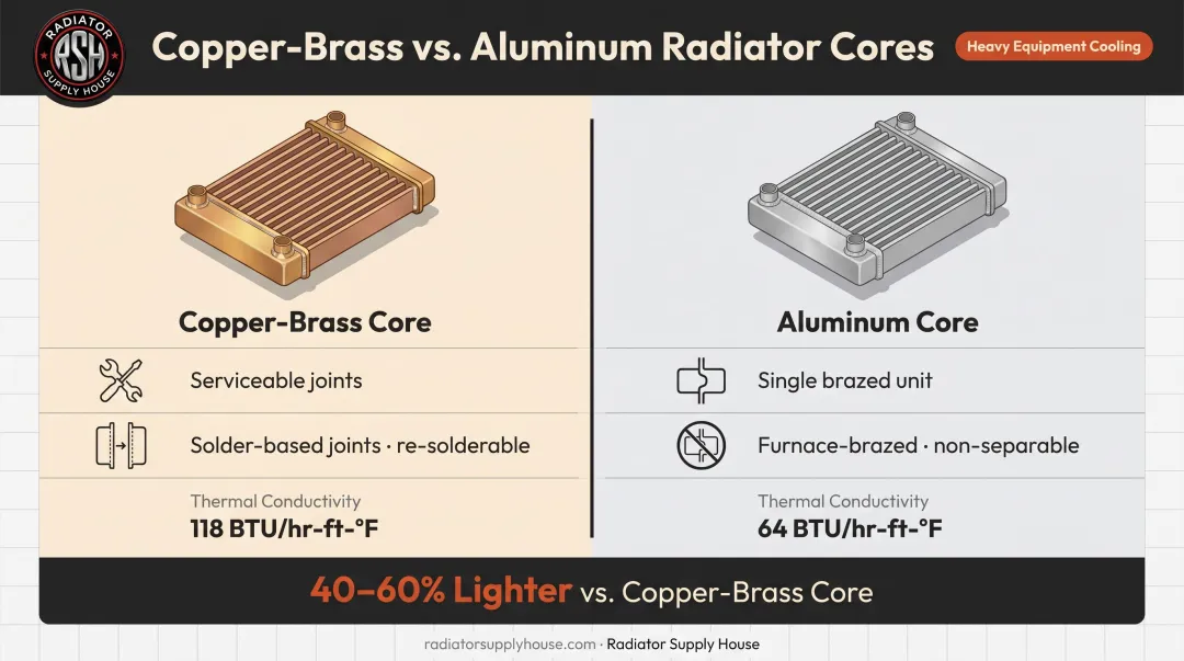 Aluminum versus copper-brass radiator core construction and joint differences comparison