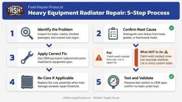 5-step aluminum radiator core repair process flow from inspection to validation