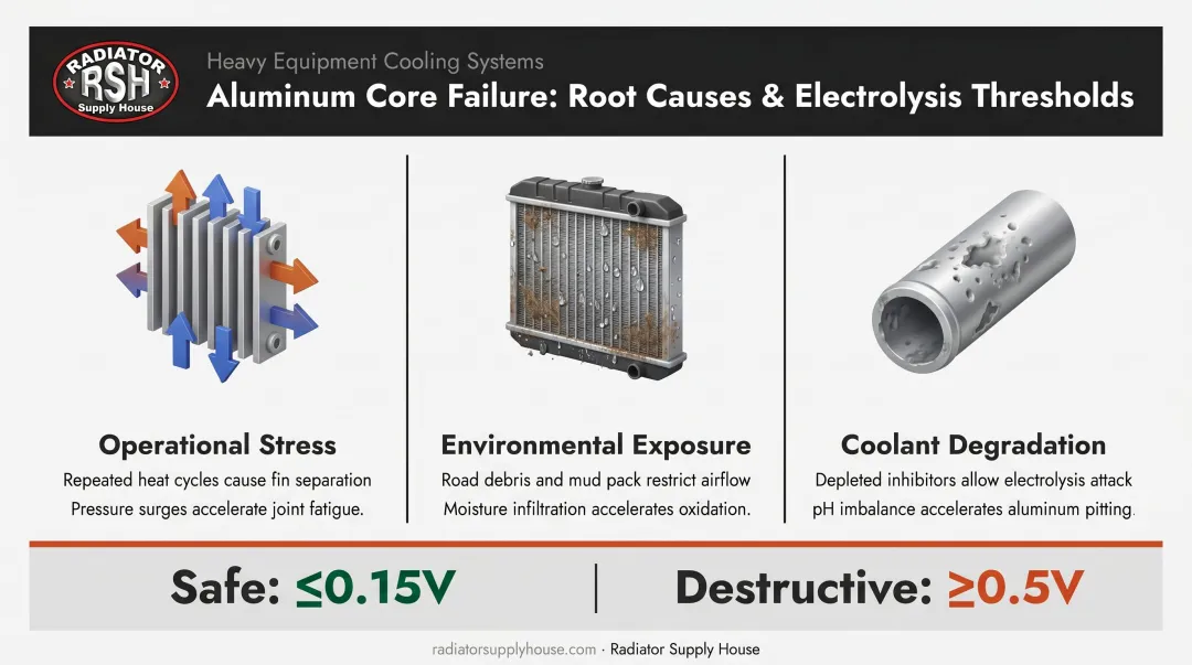 Three root causes of aluminum radiator core failure with electrolysis voltage thresholds