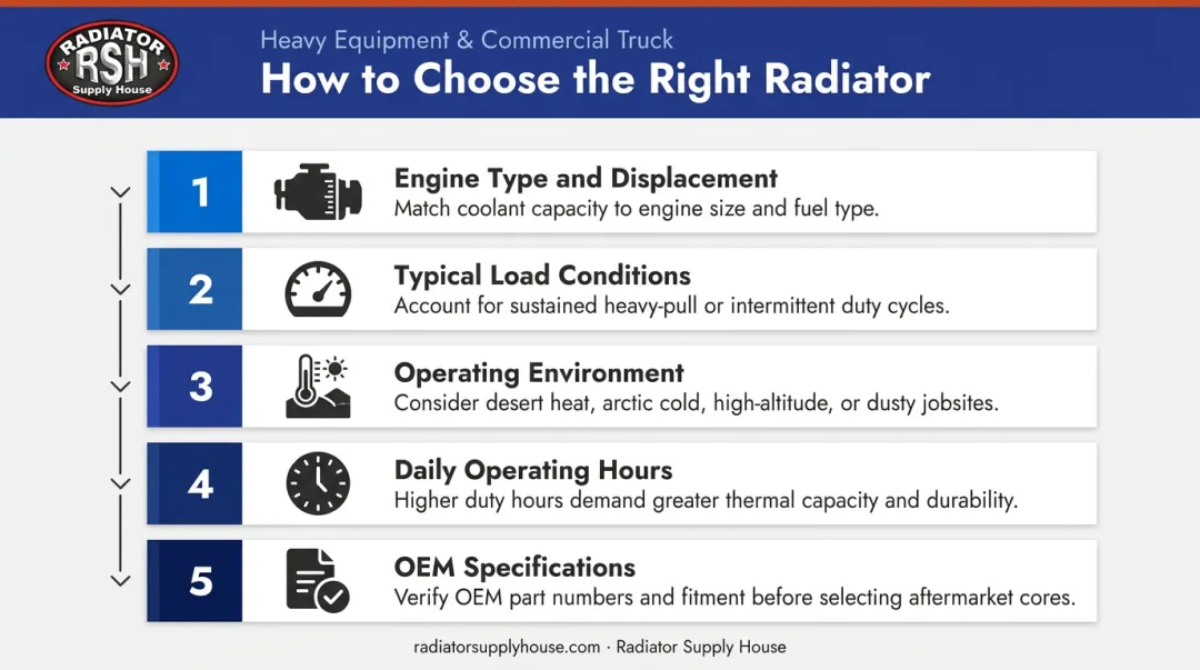 Five-factor radiator selection decision guide for heavy duty versus standard applications