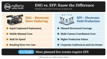 ENG versus EFP broadcast production models side-by-side comparison infographic