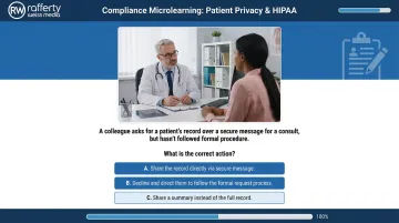 Professional microlearning compliance training video module with scenario-based decision screen