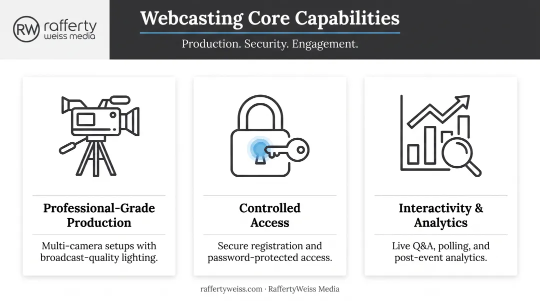 Three key features of professional webcasting production and access control