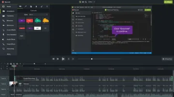 Camtasia screen recording editor showing multi-track timeline and software walkthrough
