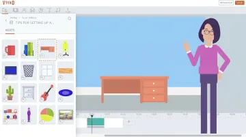 Vyond animated video platform interface showing character animation workspace