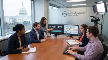 RaffertyWeiss Media production team collaborating on client video project