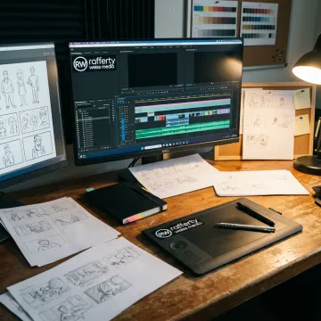 Storyboard and animation timeline during 2D video production