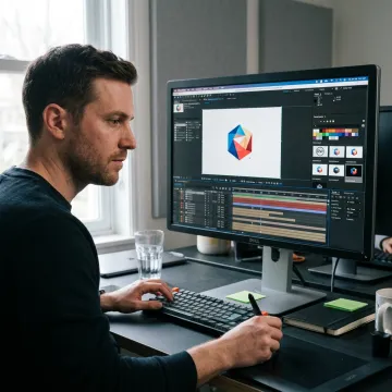 Animated logo design on a motion graphics workstation