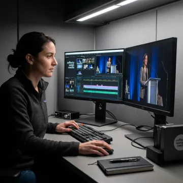 Producer reviewing gala video footage