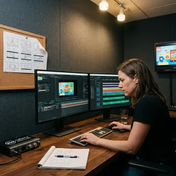 Animated TV commercial production workspace