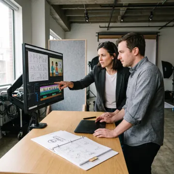 Team reviewing an animated explainer video storyboard