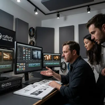 Creative team reviewing social media video edits