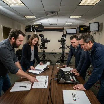 Production team planning a corporate event video shoot