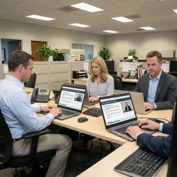 Employees completing a corporate compliance eLearning module