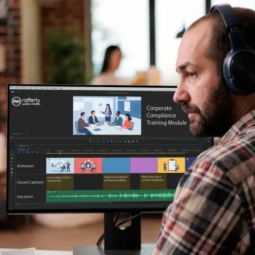 Producer reviewing corporate eLearning video edits