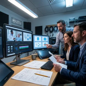 Producer reviewing medical education video footage