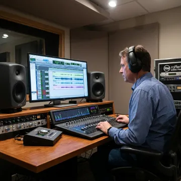 Producer editing a radio commercial audio track