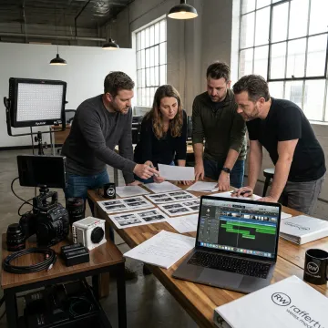 Video production team planning a shoot