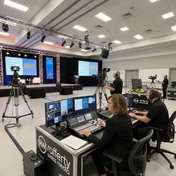 Hybrid event production crew filming a Maryland conference
