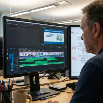 Producer editing healthcare training video content