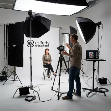 Photographer directing an executive headshot session