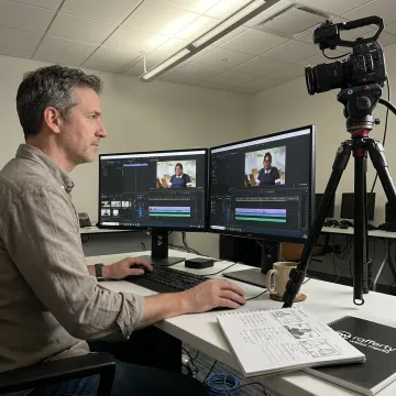 Producer reviewing marketing video footage