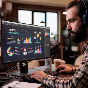 Animated infographic sequence on an editing monitor