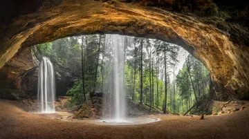 Whispering Cave 105-foot seasonal waterfall inside massive sandstone recess cave