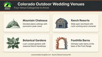 Four Colorado outdoor wedding venue types compared in visual overview infographic