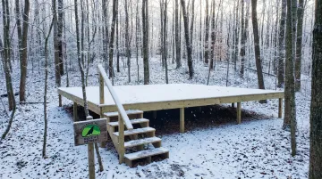 Raven's Retreat Hocking Hills private nature preserve forest wellness trails in winter