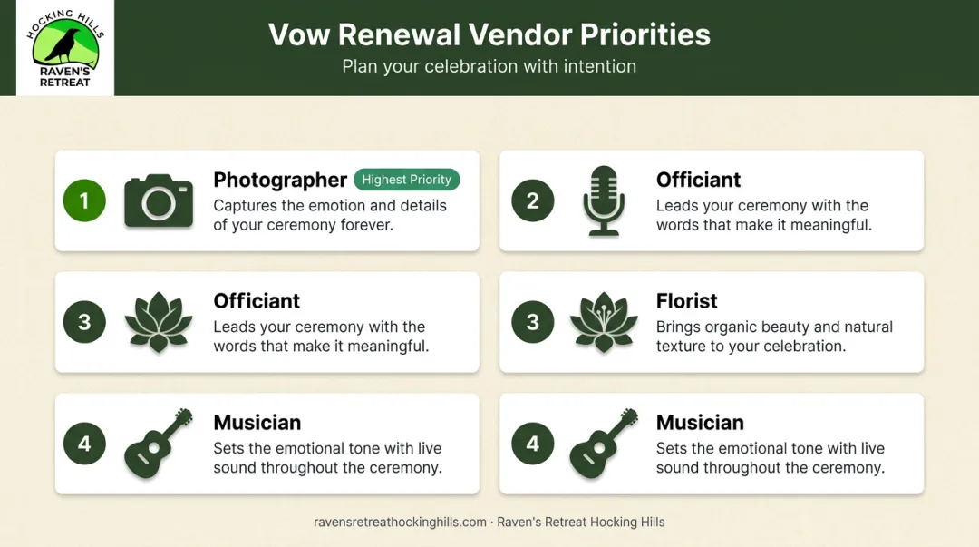 Four-vendor priority checklist for post-elopement vow renewal ceremony planning